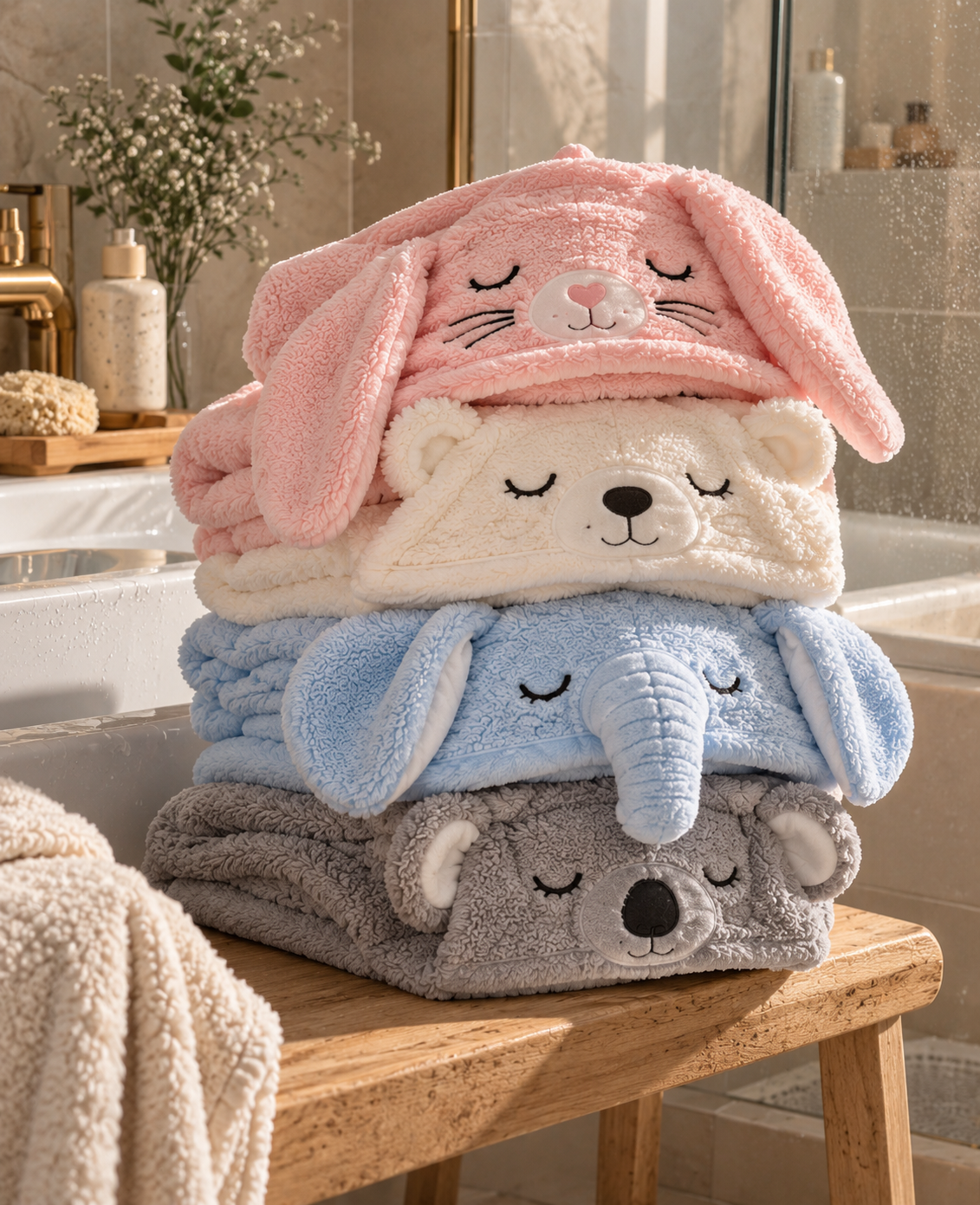 Robini Baby-Bademantel in vier Tierdesigns