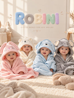 Robini Baby-Kapuzenbademäntel in Rosa, Creme, Blau und Grau
